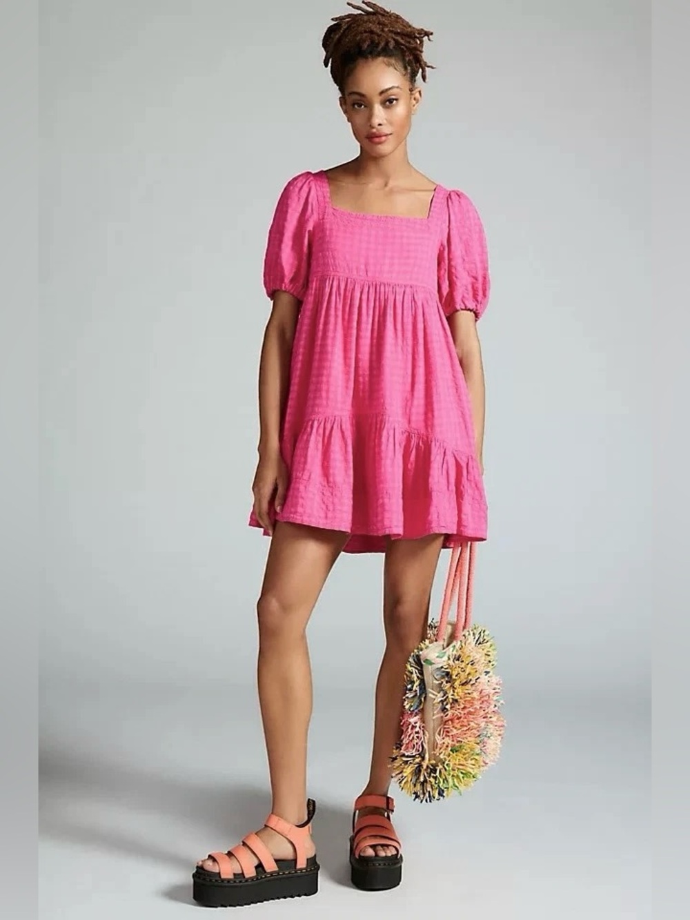 Anthropologie Pilcro Square Neck Gingham Babydoll Dress